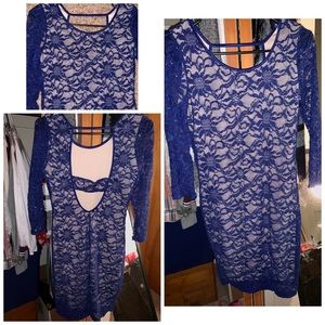 NEW blue lace fitted dress size medium